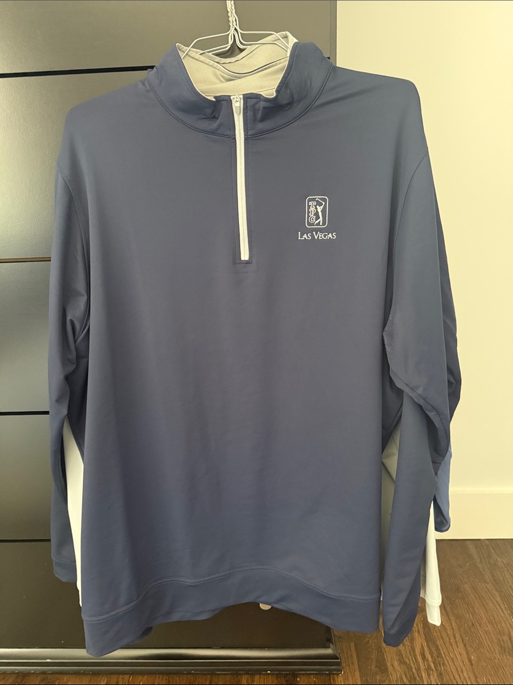 TPC LAS VEGAS Peter Millar Navy Quarter zip with Light Gray Interior Trim